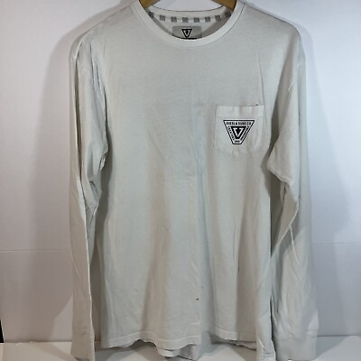 #ad Vissla Shirt Mens Medium White Long Sleeve Surf Co. Front Pocket Logo