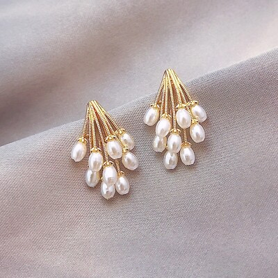 #ad 18K Gold Plated Pearl Stud Earrings for WomenElegant Pearl EarringsGifts