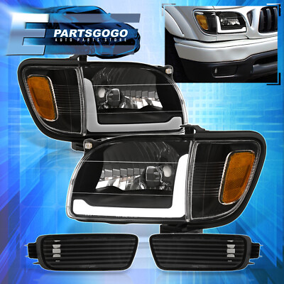 #ad For 01 04 Toyota Tacoma Black LED DRL Head Lights Amber Corner Bumper Lamps Set