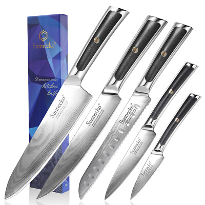 #ad 5PCS Kitchen Knife Set Japanese VG10 Damascus Steel Chef Knife Cooking Cutlery
