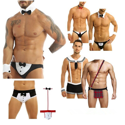 #ad Sexy Men Tuxedo Underwear Costume Bowtie Outfit Waiter Boxer Briefs Lingerie