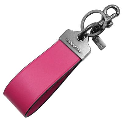 #ad COACH authentic keyring loop fob electric pink leather logo engraved simple New