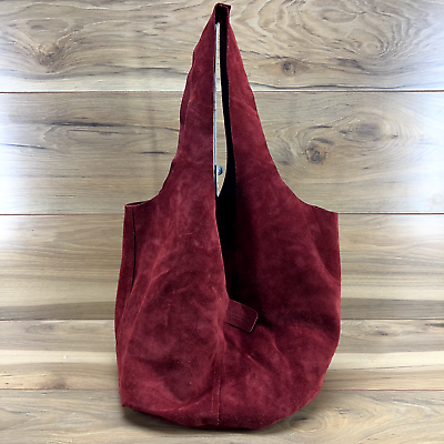 #ad Sundance Suede Slouchy Unlined Hobo Tote Bag Crimson Red Italy