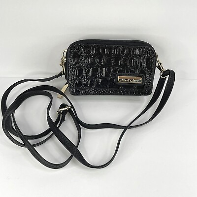 #ad Madi Claire Black Croc Embossed Leather Mini Crossbody Wallet Bag Purse