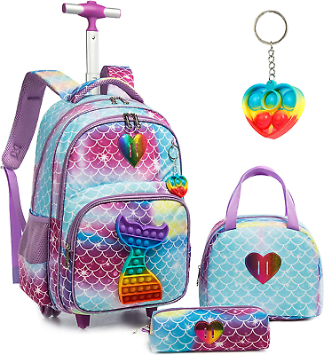 #ad Mermaid Rolling Backpack for Girls Kids Wheels Backpacks for Elementary