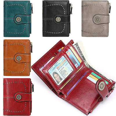 #ad Wallet for Women Genuine Leather Bifold Compact RFID Blocking Womens Clutch Bag