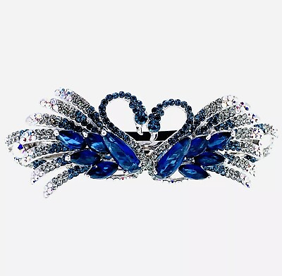 #ad USA SWAN BARRETTE Hair Clip Hairpin use Swarovski Crystal Elegant Nave Blue K34