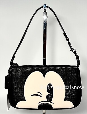 #ad Coach x Disney Leather Nolita 19 Wink Mickey Mouse Purse Handbag CN506 Black NEW