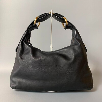 #ad Gucci Handbag Leather Black Horsebit One Shoulder w Storage Bag From Japan