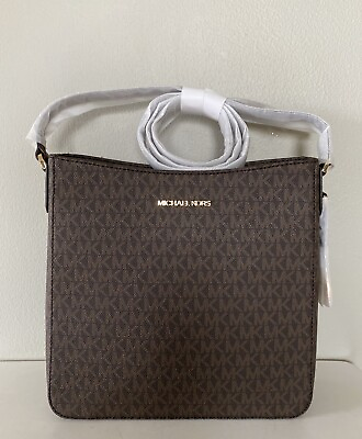 #ad Michael Kors Jet Set Travel Brown PVC MK Signature Large Messenger Bag Handbag