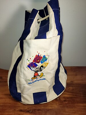#ad Walt Disney World Resort Navy Blue Natural Canvas Beach Bucket Bag Backpack 15quot;