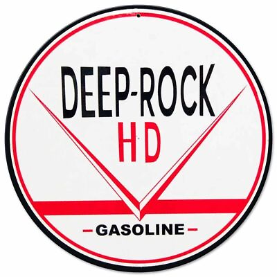 #ad DEEP ROCK HD GASOLINE RED 14quot; ROUND HEAVY DUTY USA METAL GAS ADVERTISING SIGN