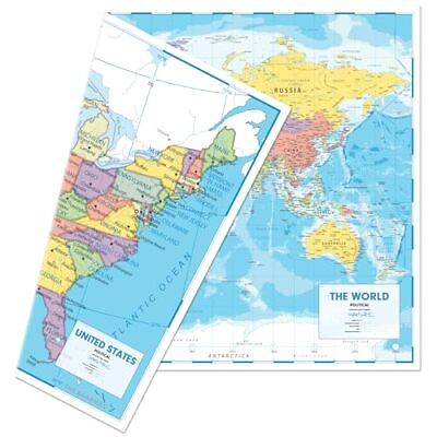 #ad World amp; US Map – 36” x 25” Extra Large Double Sided Map of the World amp; USA