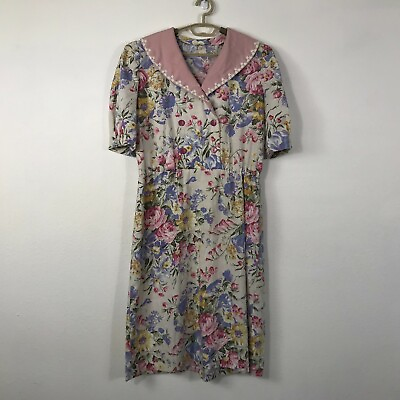 #ad Vintage 90s Dress Size L Floral Short Sleeve Sheath Womens Party Multicolor