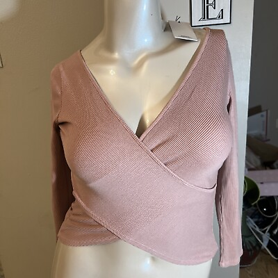 #ad NWT Revolve Lanston SEXY CROSSOVER DUSTY PINK Ribbed Tee XS S M L