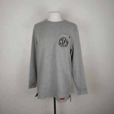 Marley Lilly Monogrammed Women#x27;s Long Sweatshirt Faux Fur Lined Gray Size Medium $16.99