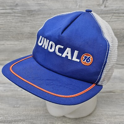 #ad Vintage Unocal 76 Mesh Trucker Snapback Hat Cap Embroidered Stange USA Blue