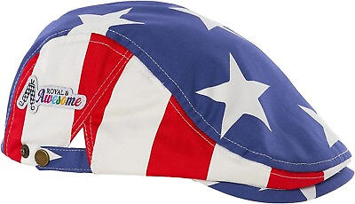 #ad Royal and Awesome Patriotic Golf Hat Men`s USA Flag American Flat Cap Adjustable