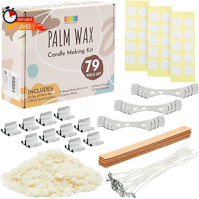 #ad 79 Pc Candle Making Kit Palm Wax Iron Stands Centering Bars Stickers Wicks