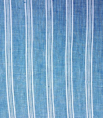 #ad 100% Linen Fabric Yarn Dyed Stripe and Coordinated Solid Color Turquoise Blue