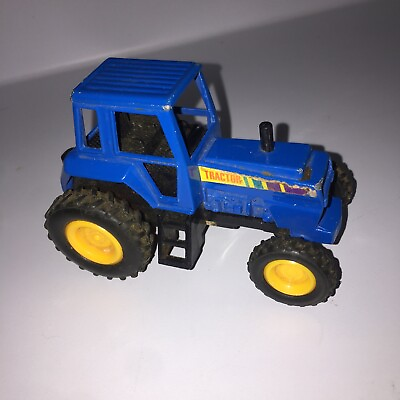 #ad RI Novelty Pull Back Die Cast Vehicle FARM TRACTOR Blue 3.75 inch works