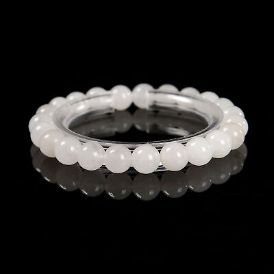 #ad Natural White Jade Smooth Round Elastic Bracelet Size 6mm 8mm 10mm 7.5#x27;#x27; Length