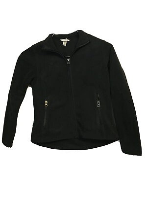 #ad Land#x27;s End Girls T 200 Black Fleece Zipper Jacket Size Medium