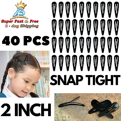 #ad Strong Grip Barrettes Black Snap Hair Clips Women Girls Fashion Accessories 40pc