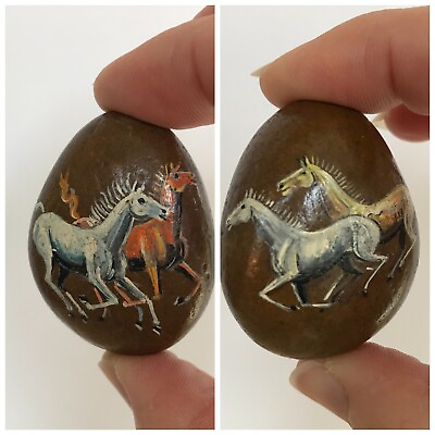 #ad Hand Painted Horses on Small Pebble Double Sided and Highly Detailed Art 5cm