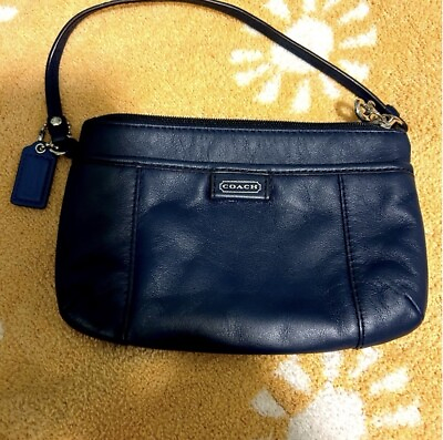#ad COACH Basic Navy Leather Mini Purse With Strap And Tag