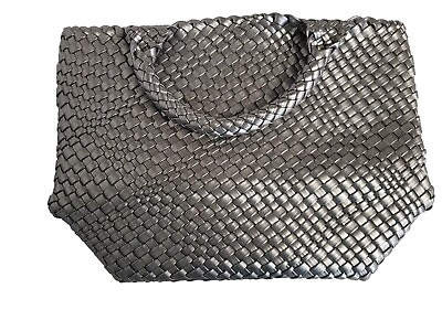 #ad NEW Naghedi St Barth#x27;s Silver Woven Imported Tote Or Beach Bag Purse Handbag