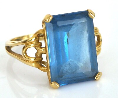 #ad VINTAGE BEAUTIFUL 14K YELLOW GOLD SIGNED SCBS BLUE TOPAZ COCKTAIL RING SZ5 4.2G