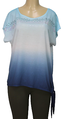 #ad White Stag Women#x27;s Top Short Sleeve Blue Sequin Size L
