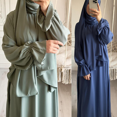 #ad Ramadan Kaftan Modest Women LOng Dress Hijab Abaya Muslim Prayer Robe Islamic