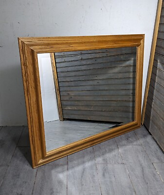 #ad Vintage Rustic Country Oak Wood Wall Mirror with Beveled Glass