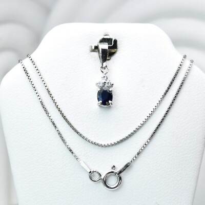 #ad Sapphire amp; Cubic Zirconia Pendant amp; Necklace 0.48ct in 925 Sterling Silver