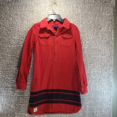 #ad Ralph Lauren Girls Red Denim Shirt Dress Size 12 Cotton Long Sleeve