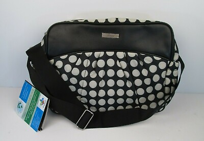 #ad Kalencom Jazz Collection Diaper Bag Heavenly Dots Black Cream w Bottle Bag NWT