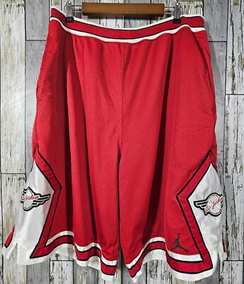 #ad Vintage Nike Air Jordan Wings Mesh Basketball Shorts Men Sz XL Red White