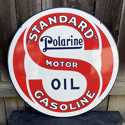 #ad quot;STANDARD MOTOR OILquot; LARGE amp; HEAVY DOUBLE SIDED METAL PORCELAIN SIGN 24quot; DIA