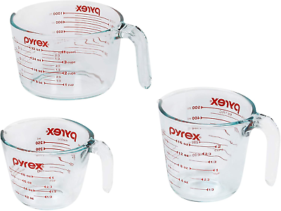 #ad Glass Measuring Cup Set 3 Piece Microwave and Oven Safe Clear