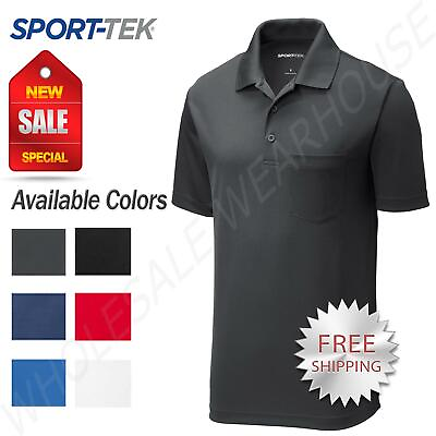#ad Sport Tek Mens Cool Dry Fit Wicking Performance Golf Polo Pocket T Shirt ST640P