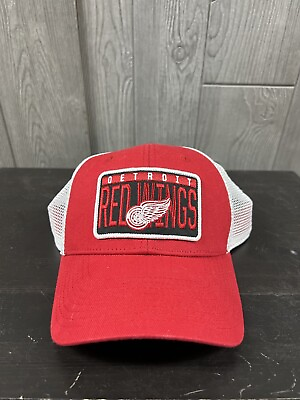 #ad Detroit Red Wings Mesh Hat Patch Cap Red White OSFA Adjustable NHL Fan Favorite
