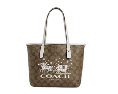#ad Coach Mini City Signature Tote with Horse Sleigh Khaki New With Tags