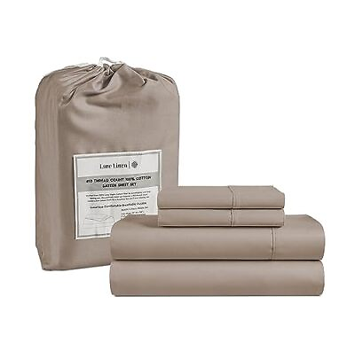 #ad Sheet Set 4 Pc Size Sheets Set 450 Thread Count 100% Cotton Queen 17: Taupe