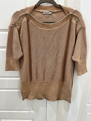 #ad T by Alexander Wang knitted Womens brown 3 4 sleeve Cotton Sweater SZ S