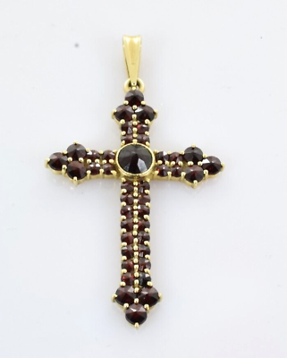 #ad Large Garnet Studded Cross in 14k Yellow Gold 3.73 Carats