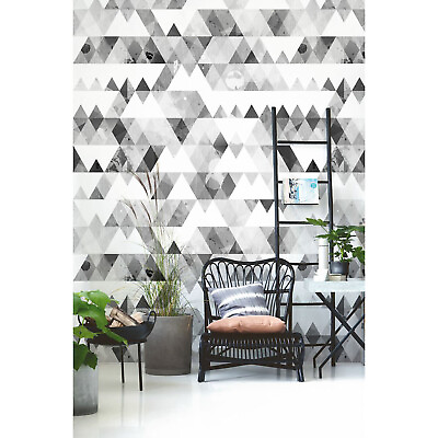 #ad Wall Mural Grey Triangles Traditional Geometry Black and white Pattern wallpaper