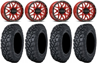 #ad Raceline Krank 14quot; Wheels Red 38mm 30quot; Klever X T Tires Kawasaki Mule Pro FXT