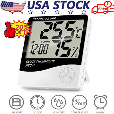 #ad Thermometer Indoor Digital LCD Hygrometer Temperature Humidity Meter Alarm Clock